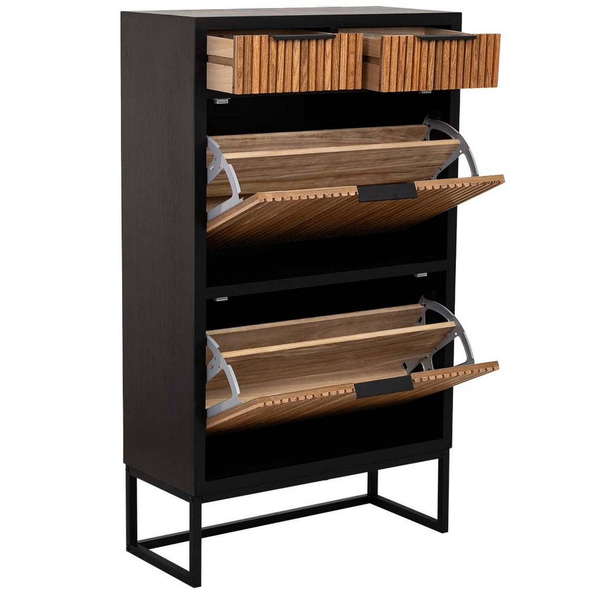SCHUHREGAL mit 2 schubladen und 2 türen, holz und metall, 70x32x120 cm - Braun, Holz (70/120/32cm) - Wanderlust