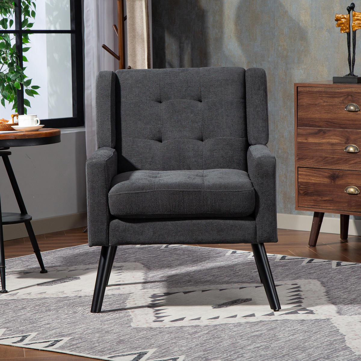 SESSEL 68/76/88 cm Dark Gray aus Upholstered mit Tufting - Dunkelgrau, Textil (76/88/68cm) - OKMYHOME