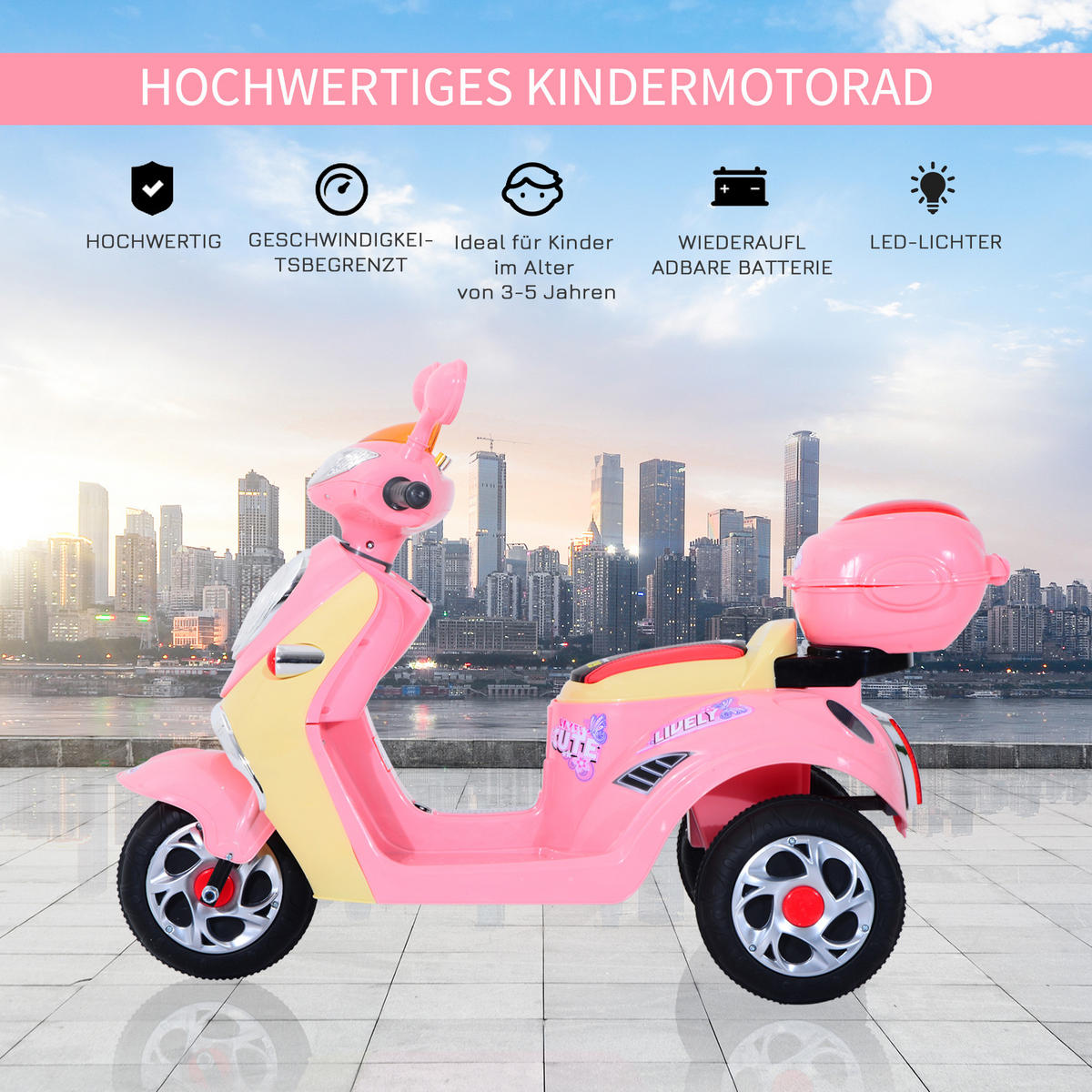 ELEKTRO KINDERMOTORRAD, Kindermotorrad/Rosa+Weiß, PP+ Metall - Rosa, Kunststoff (108/51/75cm) - HOMCOM