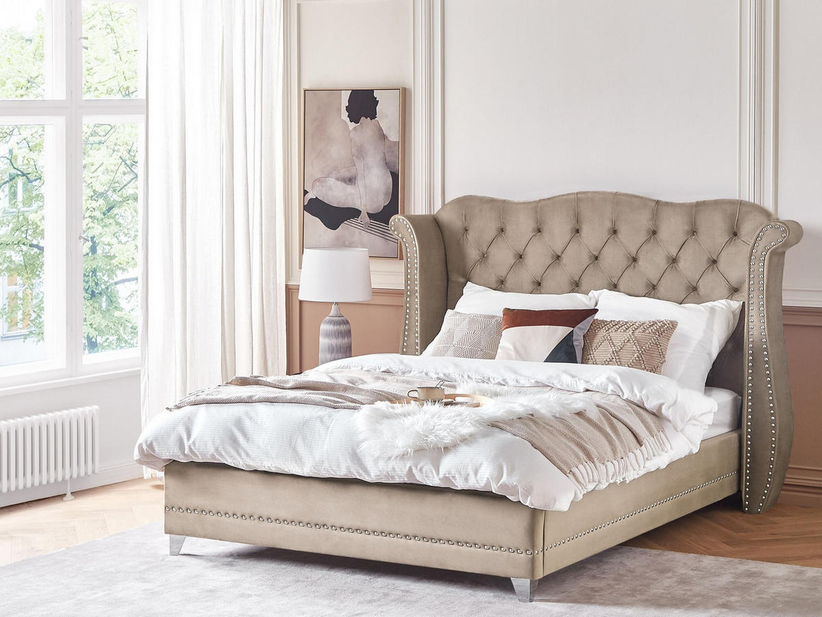 POLSTERBETT 180/200 cm Taupe Ayette - Taupe, Textil (180/200cm) - Beliani