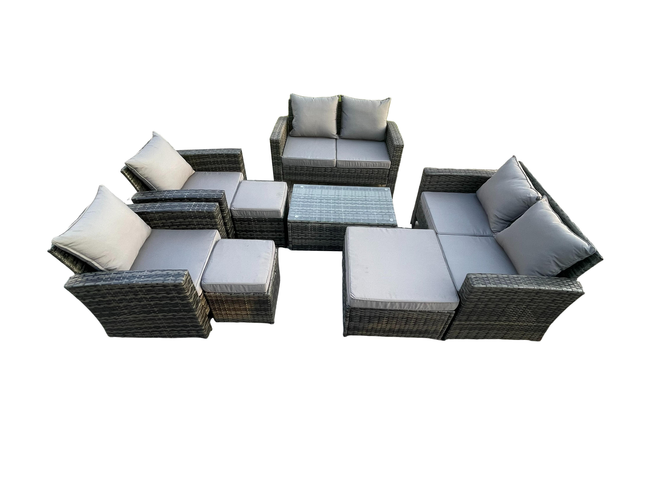 GARTENSOFA Hohe Rückenlehne Polyrattan Dunkelgrau 9-Sitzer - Dunkelgrau, Metall - Fimous