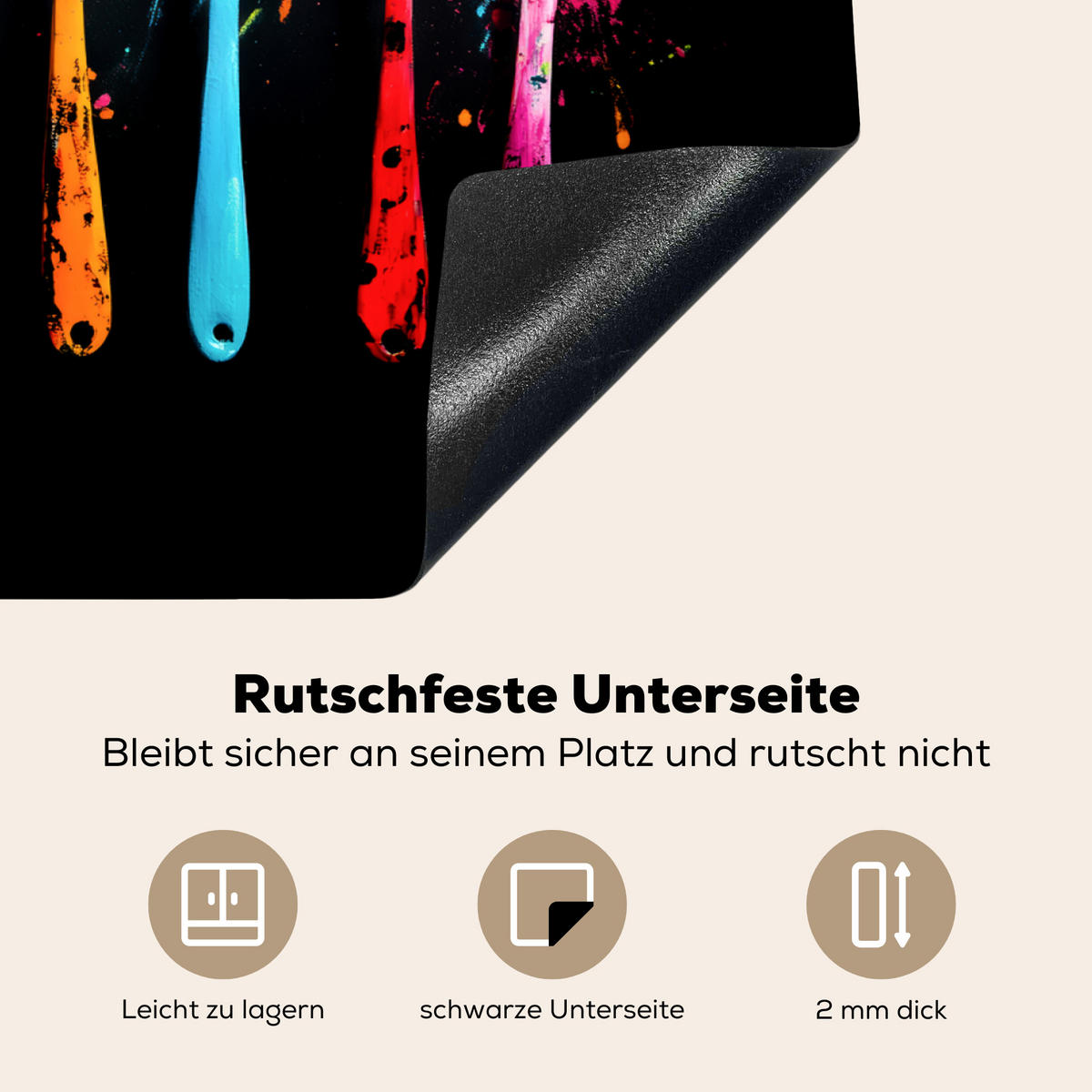 HERDABDECKPLATTE Löffel - Gewürze - Modern - Graffiti - Farbe - Farbenfroh 70x52 cm - Multicolor, Kunststoff (70/0.2/52cm) - MuchoWow