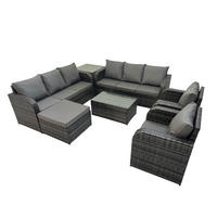 GARTENMÖBEL-SET mit Kissen Polyrattan Dunkelgrau 9-Sitzer - Dunkelgrau/Grau, Glas/Kunststoff - Fimous