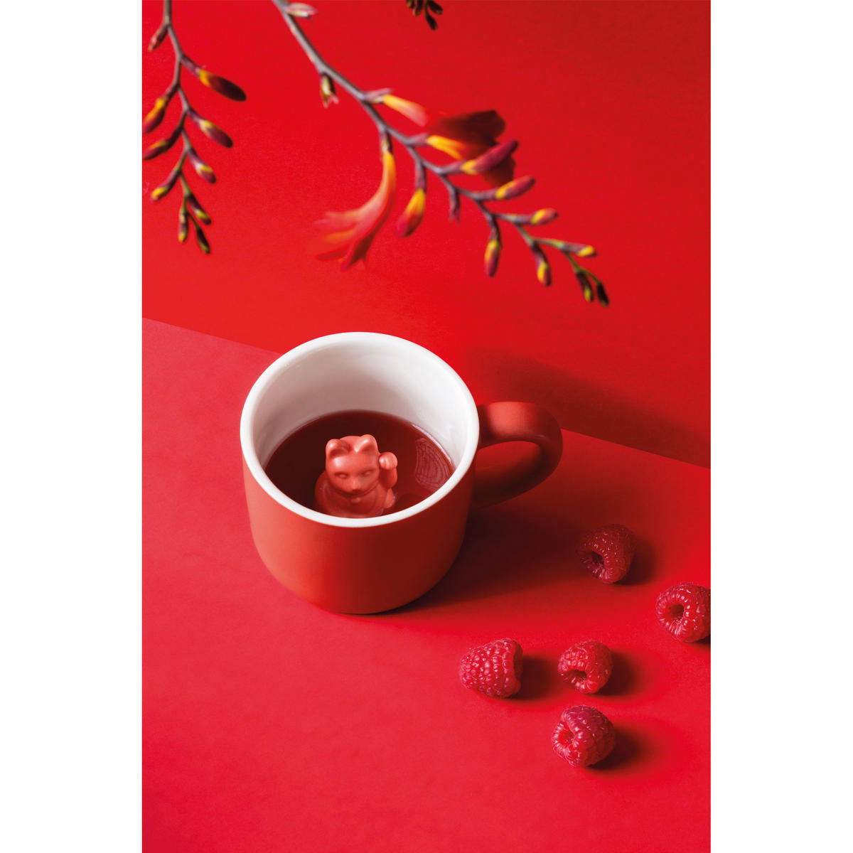 TIERTASSE Maneki Neko, Katze, Porzellan, Rot, 150 ml - Rot, Keramik (0.15L) - Donkey Products