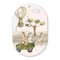 WANDBILD Wilde Tiere - Safari - Aquarell - Heißluftballon Wanddeko Schlafzimmer 60x90 cm - Beige, Kunststoff (60/90cm) - MuchoWow