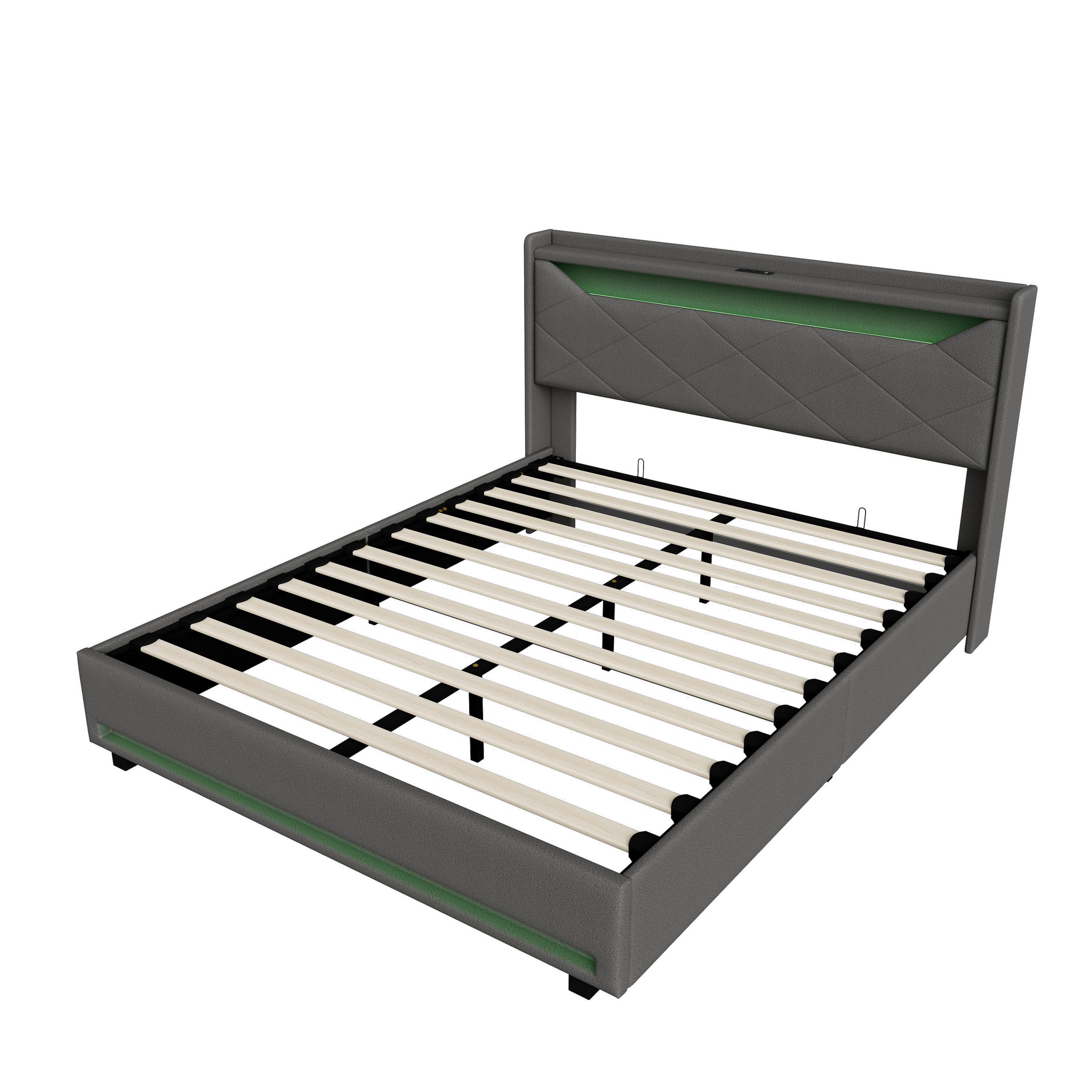 POLSTERBETT 140x200 cm LED Stauraum Lattenrost gepolstert grau - Grau, Holz (140/200cm) - LEBENLANG