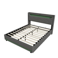 POLSTERBETT 140x200 cm LED Stauraum Lattenrost gepolstert grau - Grau, Holz (140/200cm) - LEBENLANG