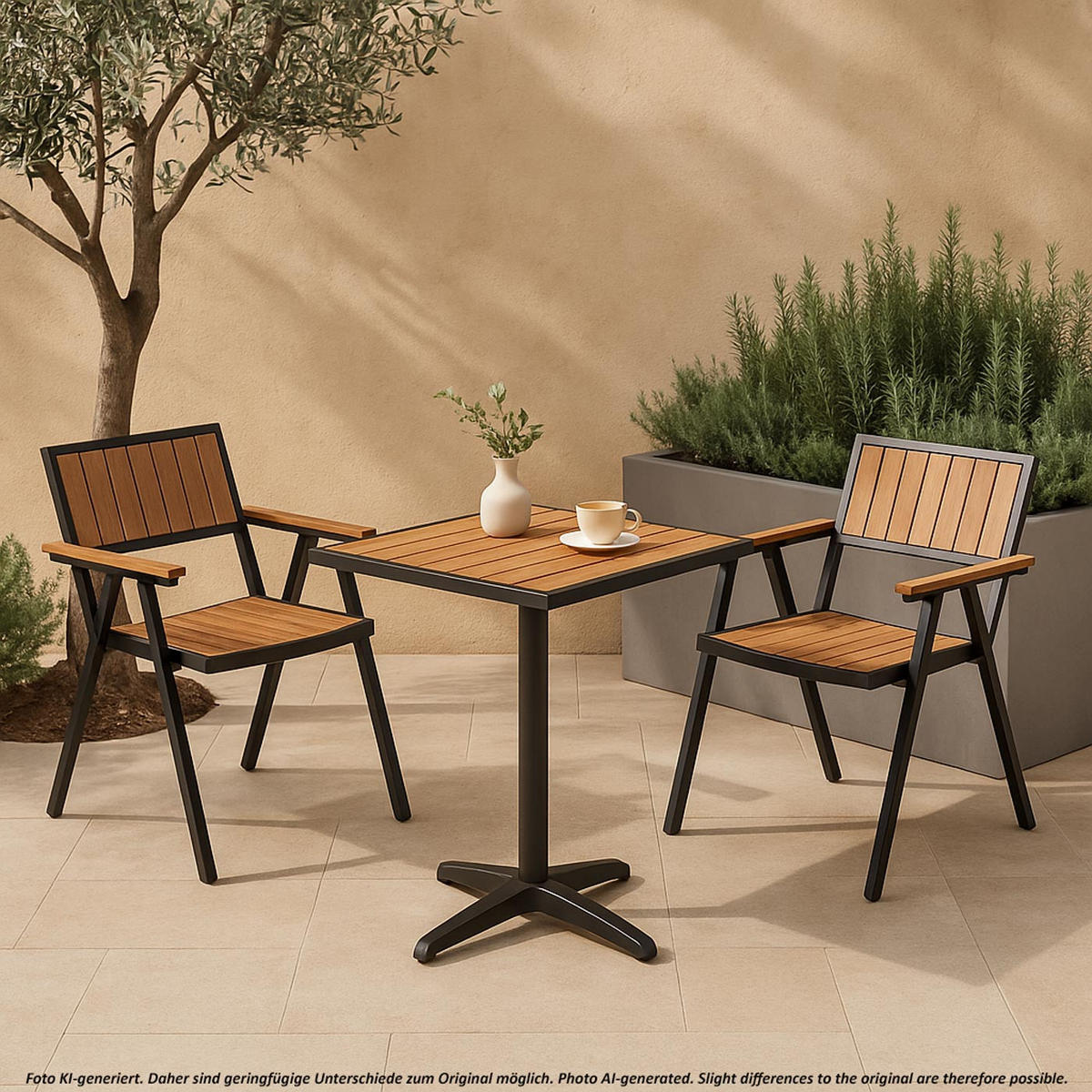 GARTENSTUHL Schwarz, Teak Dekor - Schwarz/Teakfarben, Metall (57/87/53cm) - MCW