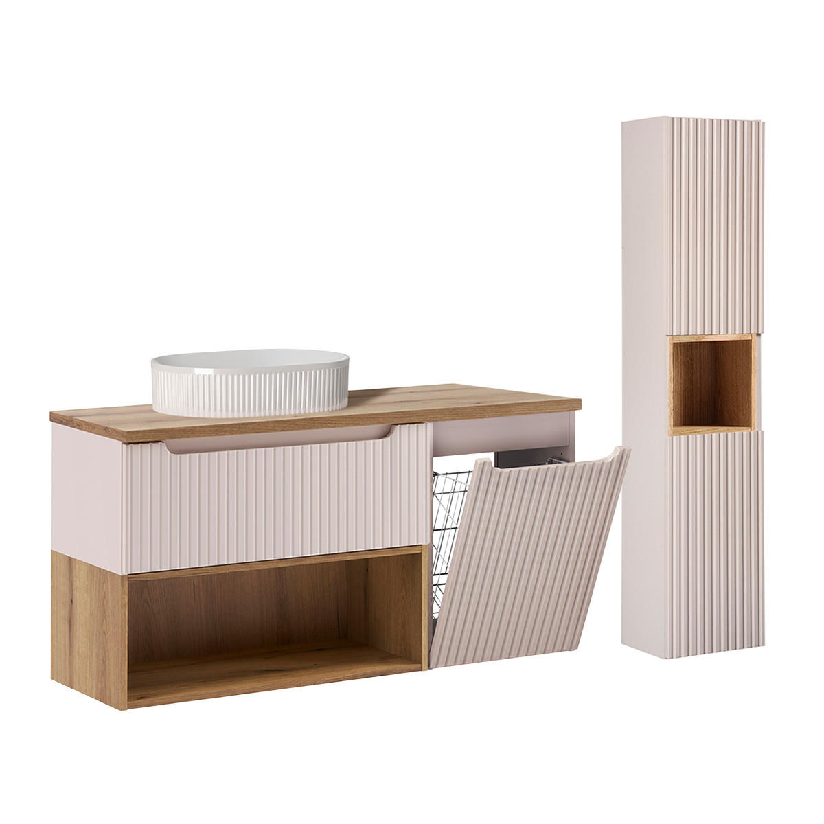 BADMÖBEL 120.4cm Riva 2er-Set Kaschmir - Beige, Holzwerkstoff (120.4/60/40cm) - Petits-meubles
