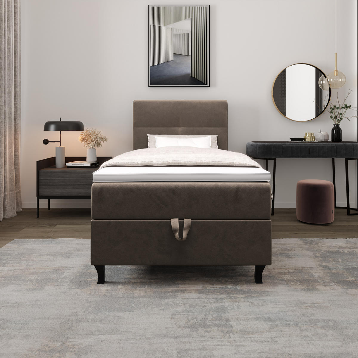 BOXBETT LIMBA mit Matratze H3, Bonell und Topper 100x200 Monolith 15 - Braun, Holz/Textil (100/200cm) - Bedante