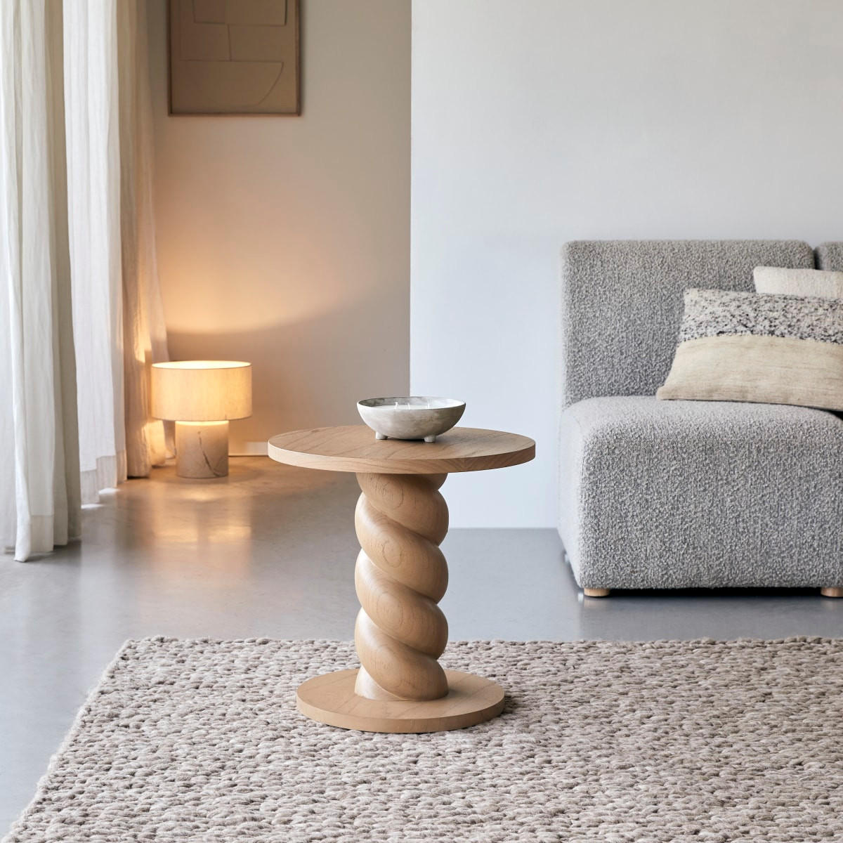 BEISTELLTISCH Liza Beige aus Helles Mindiholz - Beige, Holz (48/48/50cm) - Tikamoon