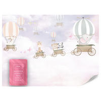 FOTOTAPETE für Kinderzimmer Tiere Wolken Luftballons 450x315 - Beige/Violett, Papier (450/315cm) - Muralo