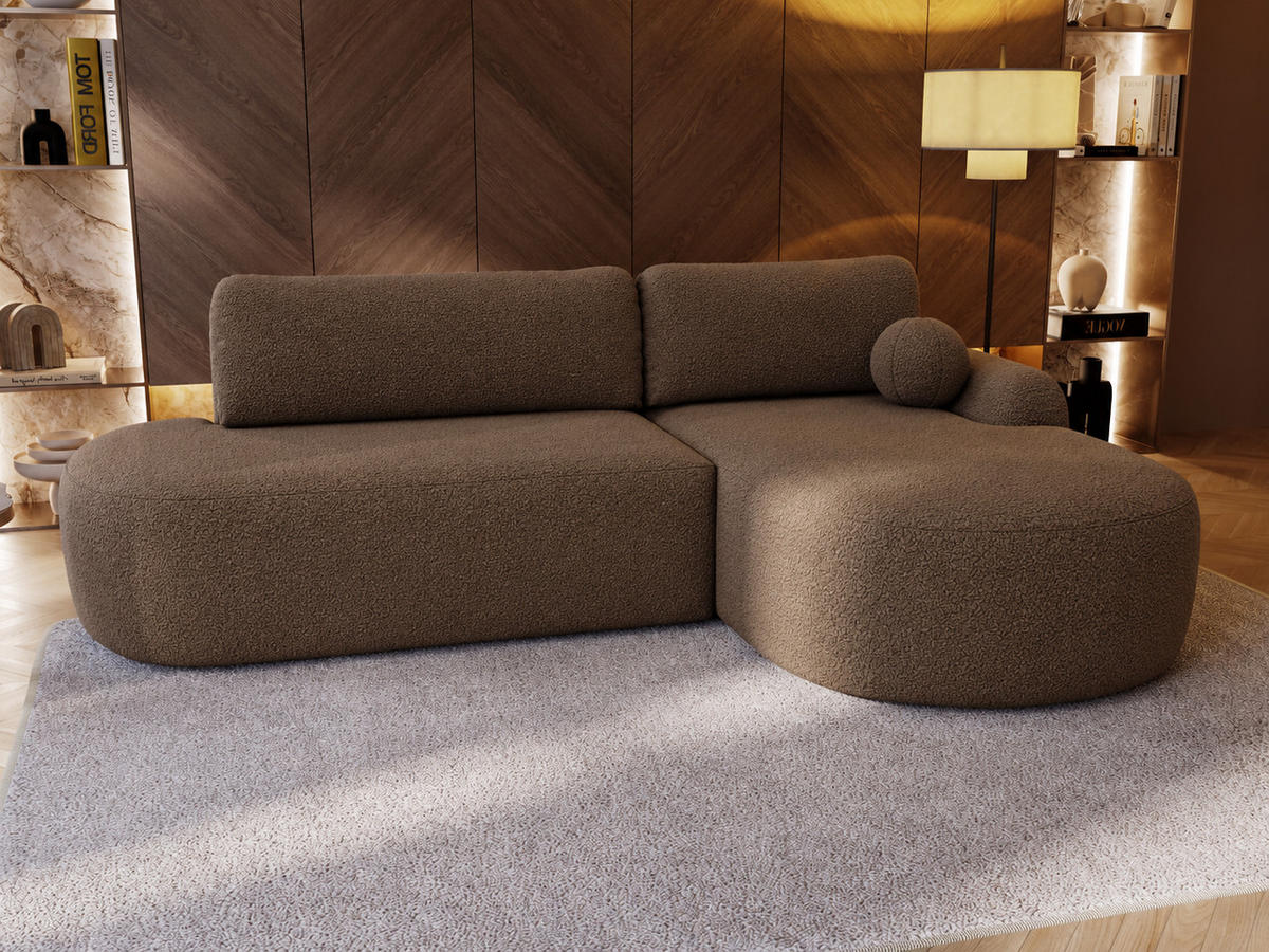ECKSOFA Aurio O Bouclé-Stoff Braun Rechts - Braun, Holz/Textil (177/271cm) - Graingold