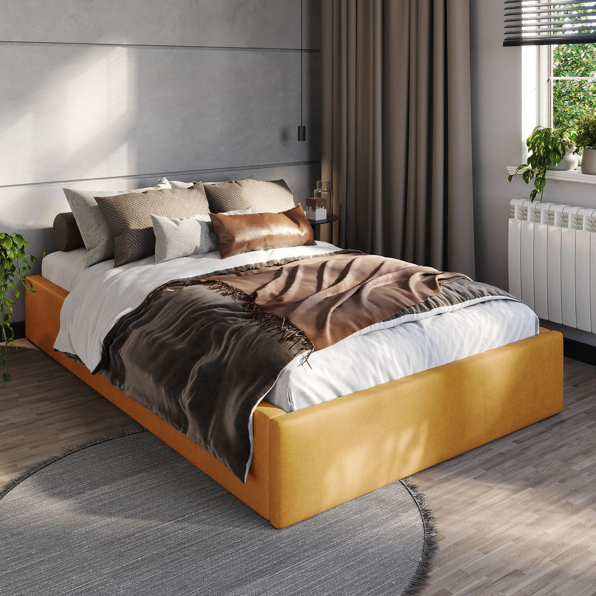 POLSTERBETT 120x200cm Bett mit Stauraum Lattenrost Gelb - Gelb, Holz/Holzwerkstoff (120/200cm) - Muralo