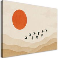 LEINWANDBILD Landschaft Vögel Abstraktion 120x80cm - Beige, Textil (120/80cm) - Feeby