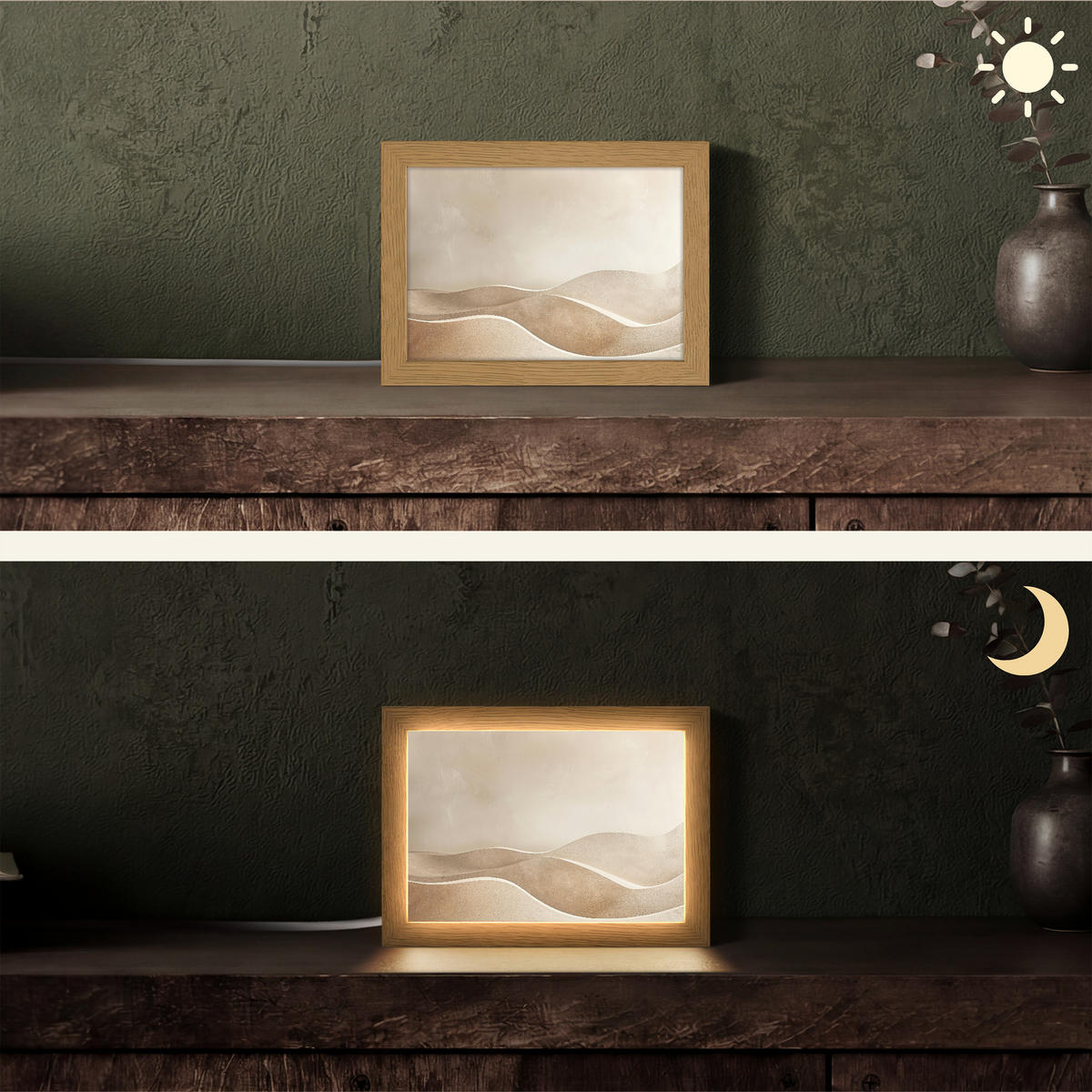 STOLNÍ LAMPA Béžová - Příroda - Abstraktní - Moderní 20x15 cm - šampaňská, kompozitní dřevo (8/20/15cm) - OnlyWow