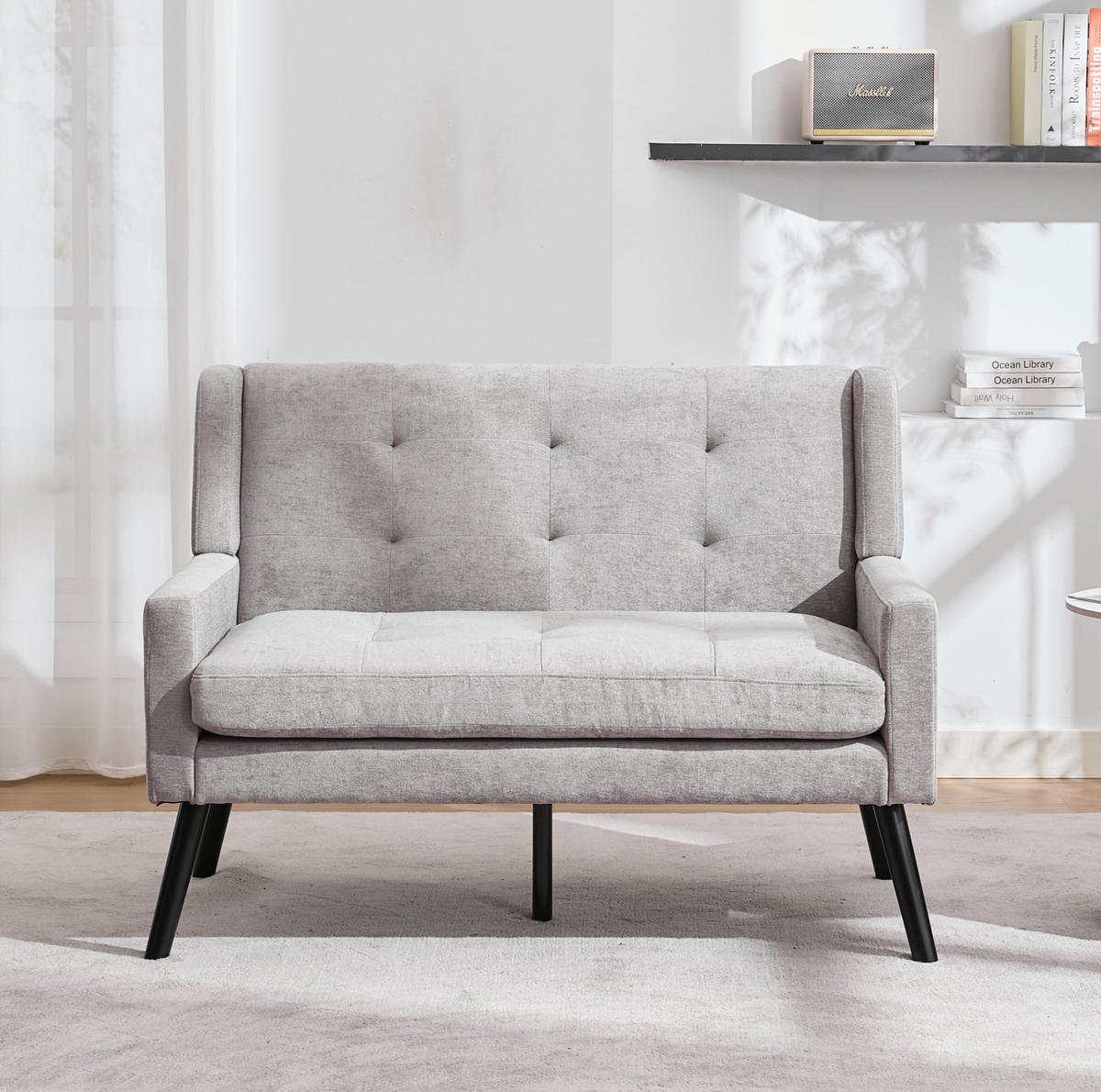2-SITZER 120/75/88 cm Hellgrau aus Leinen mit Knopfpolsterung - Hellblau, Textil (75/88/120cm) - OKMYHOME