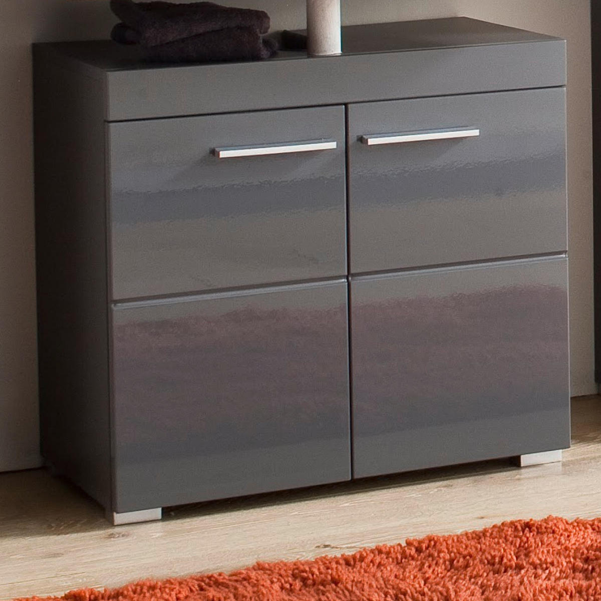 WASCHBECKENUNTERSCHRANK grau Hochglanz 60 x 56 cm, Badschrank 2-türig - Grau, Holzwerkstoff/Kunststoff (60/56/34cm) - Top.Furn