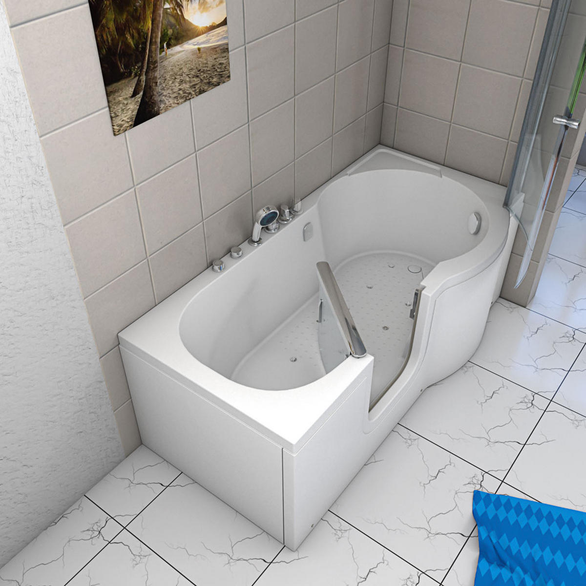 SENIORENDUSCHE Whirlpool mit Tür S12D-TH-AIR-L-EC - Weiß, Glas/Kunststoff (85/200/170cm) - AcquaVapore by Sandra Jentho