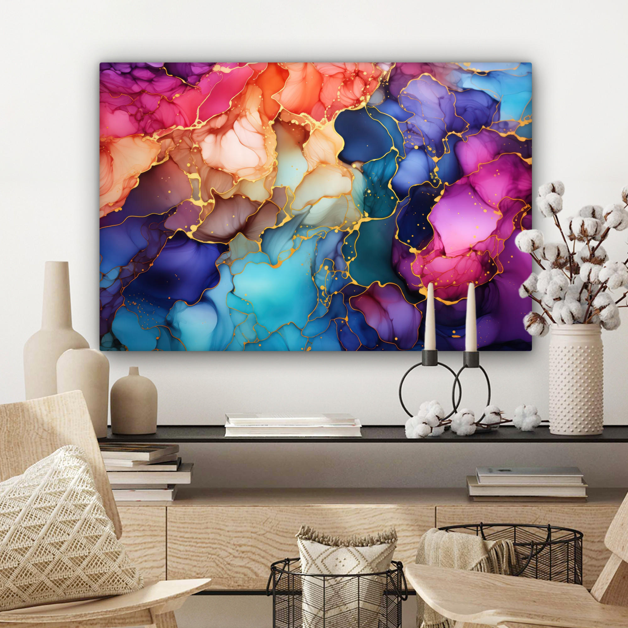 LEINWANDBILD Marmor - Bunt - Abstrakt Wanddeko 90x60 cm - Multicolor, Textil (90/60cm) - MuchoWow