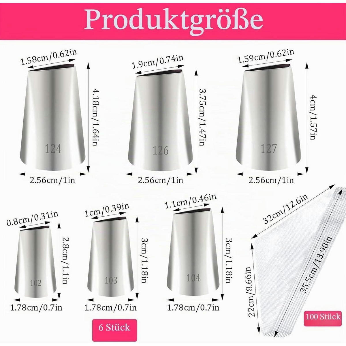 SPRITZTÜLLEN Set 6-teilig mit 100 Einweg-Spritzbeuteln - Silberfarben, Metall (25.6/1/41.8cm)