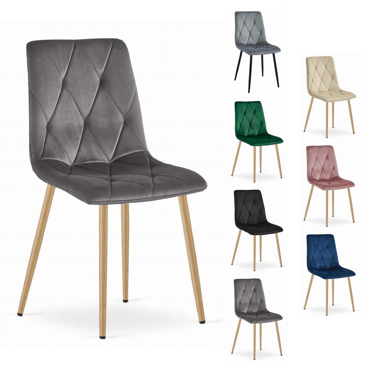 STUHL BOSA 6-er Set, Grau, Metallbeine in Holzfarbe - Hellgrau, Textil/Metall (58/87/57cm) - Komodee