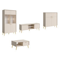 WOHNZIMMER SET 4-TEILIG Rose sandbeige 366,5 / 66 / 191cm - Beige/Goldfarben, Holzwerkstoff/Metall (367/191/41cm) - Feldmann-Wohnen