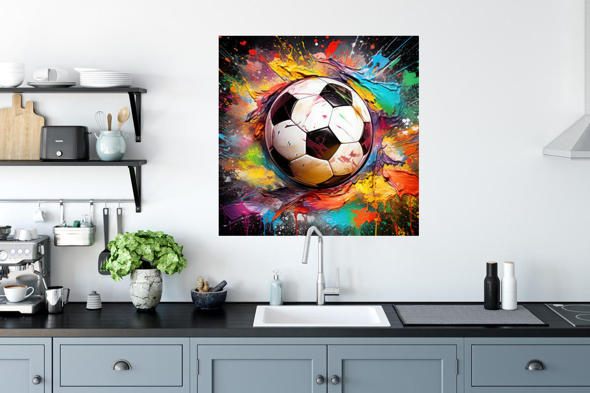 WANDTATTOO Fußball - Farbe - Farben - Schwarz - Weiß 50x50 cm - Weiß, Kunststoff (50/50/0.1cm) - MuchoWow