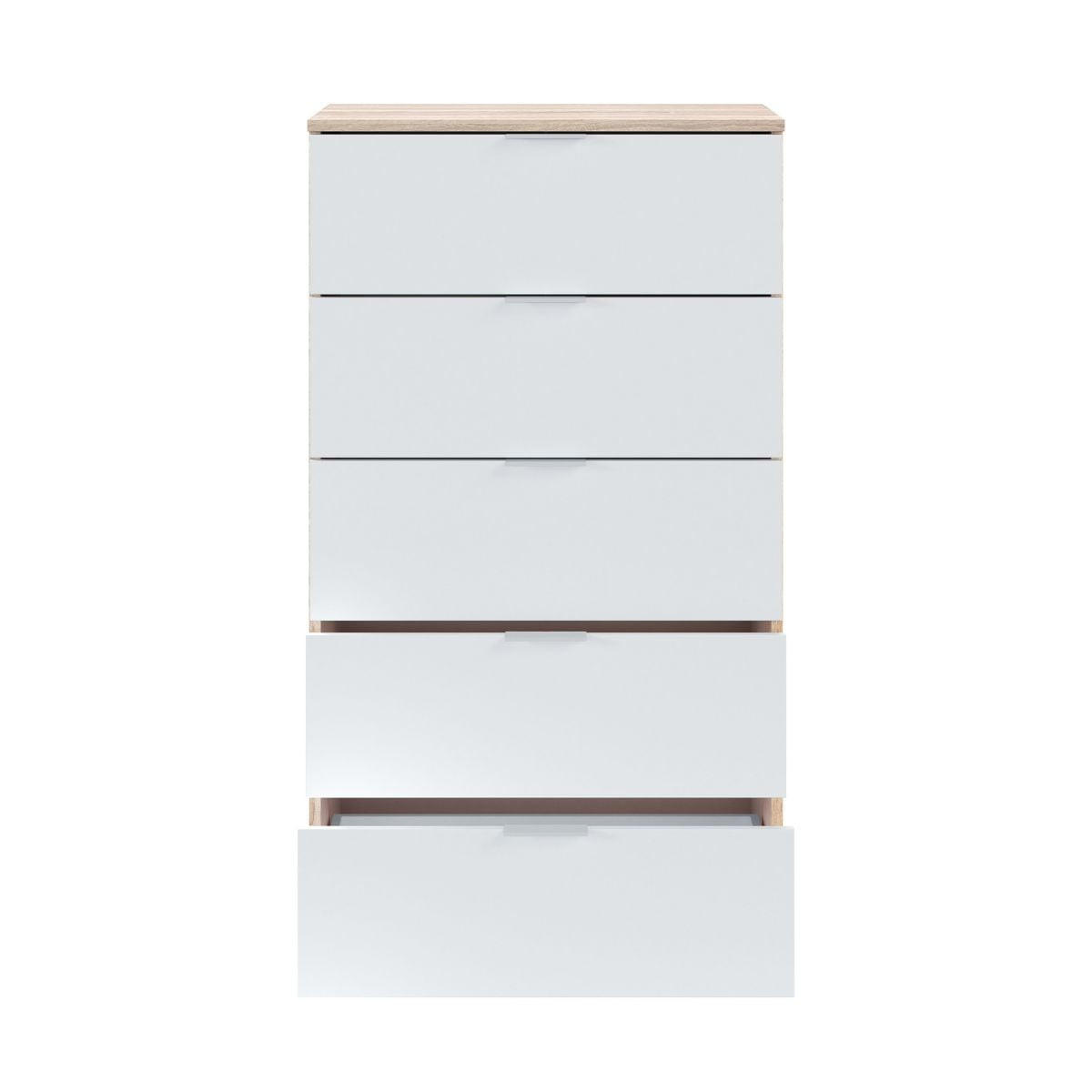 KOMMODE 5 Schubladen Kommoden - L60 cm - Eichefarben/Weiß, Holzwerkstoff (40/110/60cm) - Calicosy