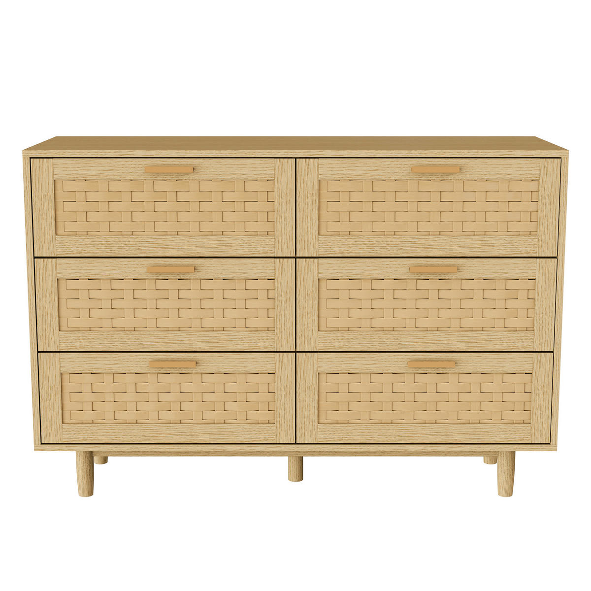 KOMMODE Japandi mit 6 Schubladen in Rattan-Optik 115/40/80 cm Eiche-Dekor - Eichefarben, Holzwerkstoff (115/80/40cm) - Creahappy