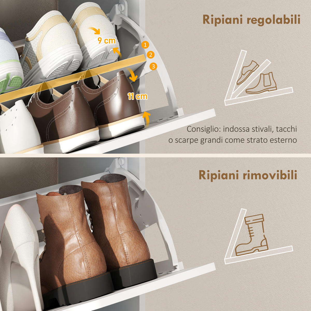 SCHUHREGAL,3 Klappschubladen verstellbare Regalböden - Weiß, Holzwerkstoff (60/140/26cm) - Vallsero