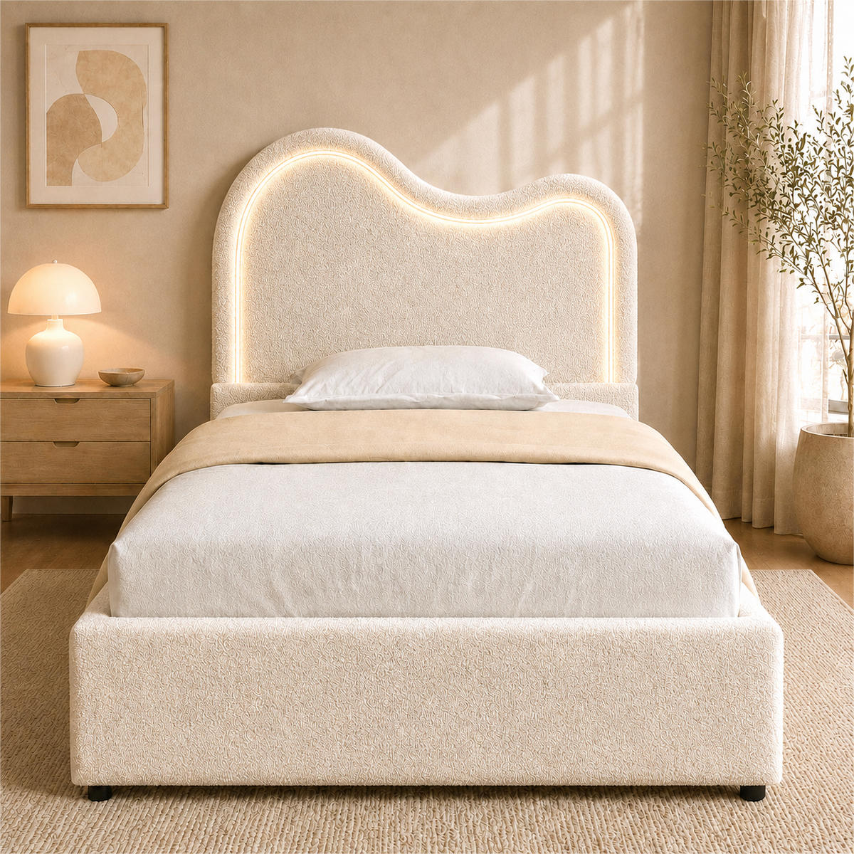 POLSTERBETT 90/200 mit Bettkasten, LED und Lattenrost in Weiß - Weiß, Holzwerkstoff/Textil (90/200cm) - EVRYAE
