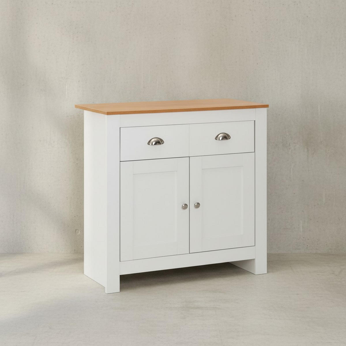 SIDEBOARD – Eiche/Weiß, 2 Schubladen, melaminbeschichtet, modern - Weiß, Holz/Metall (79/81/35cm) - KADIMA DESIGN