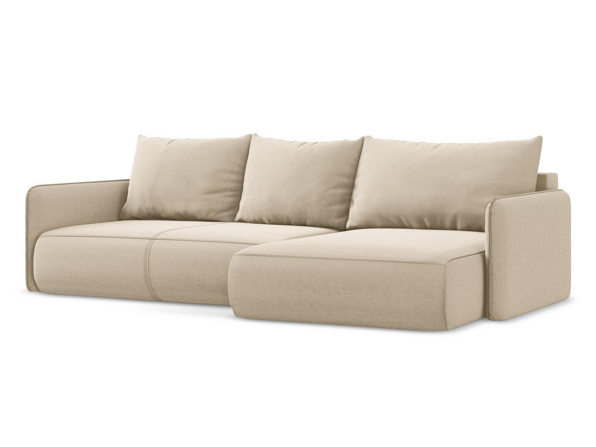 ECKSOFA mit Schlaffunktion Samt Stoff Beige - Beige/Creme, Kunststoff/Textil (240/148cm) - Makamii