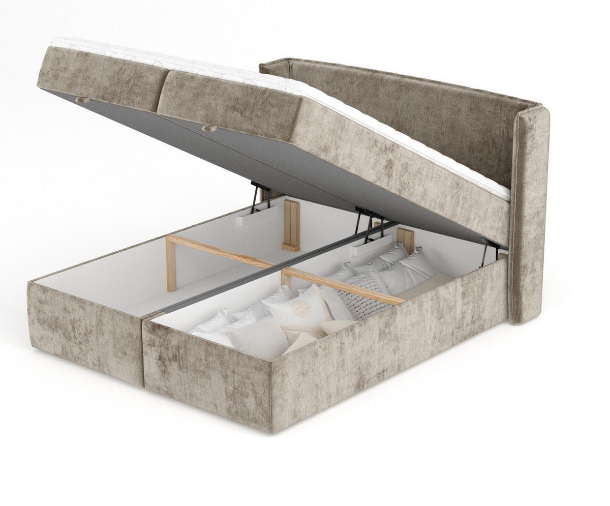 BOXBETT Passion Beige 180/200 cm mit Matratze und Topper - Beige/Schwarz, Holz/Holzwerkstoff (180/200cm) - Maison de Reve