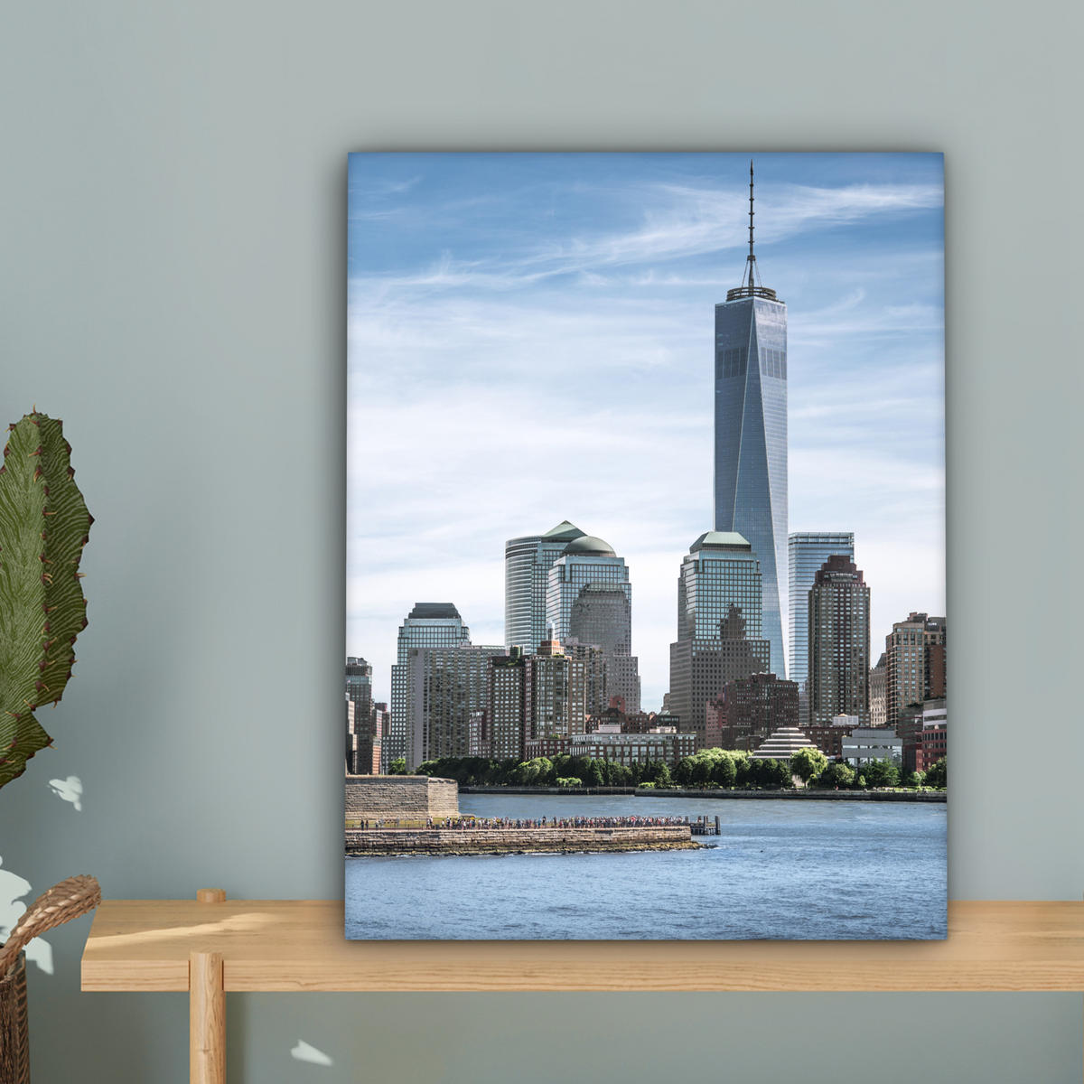 LEINWANDBILD New York - Freiheitsstatue - Wasser Room Decor 30x40 cm - Hellblau, Textil (30/40cm) - MuchoWow