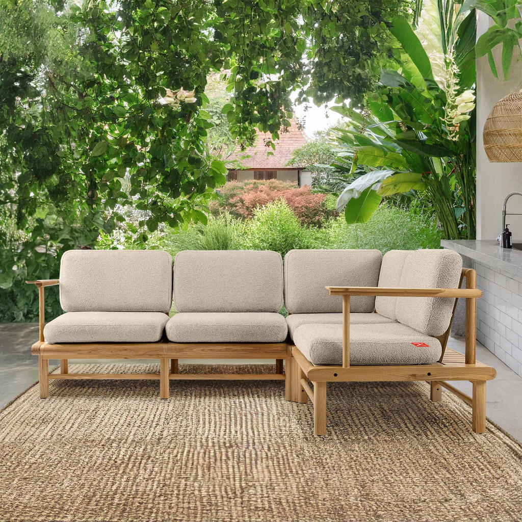 Thumbnail - Konsimo® Loungesofa, Creme, Holz, Textil, 230x74x160 cm, Loungemöbel, Gartensofas