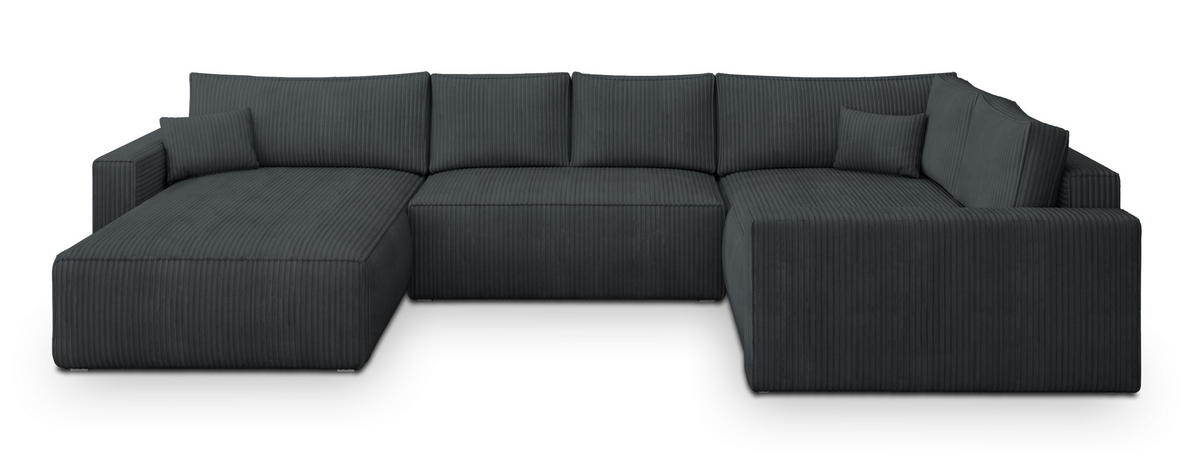 WOHNLANDSCHAFT VELAMI R-S Graphitfarben Kordstoff mit Schlaffunktion - Graphitfarben, Holz (365/83/194cm) - MASSENO