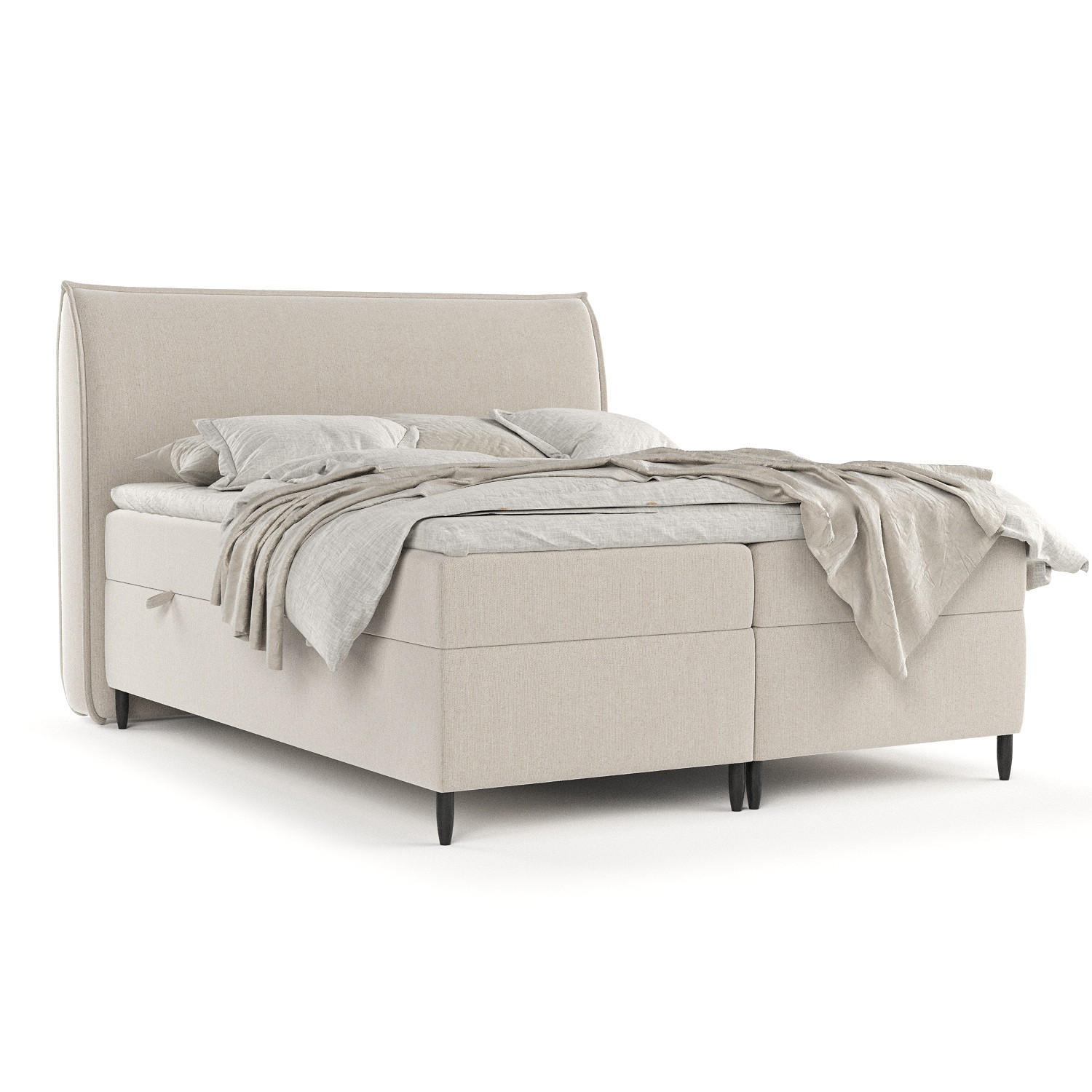 BOXBETT Corvus Beige 200/200 cm mit Taschenmatratze und Topper - Beige/Schwarz, Holz/Holzwerkstoff (200/200cm) - Maison de Reve