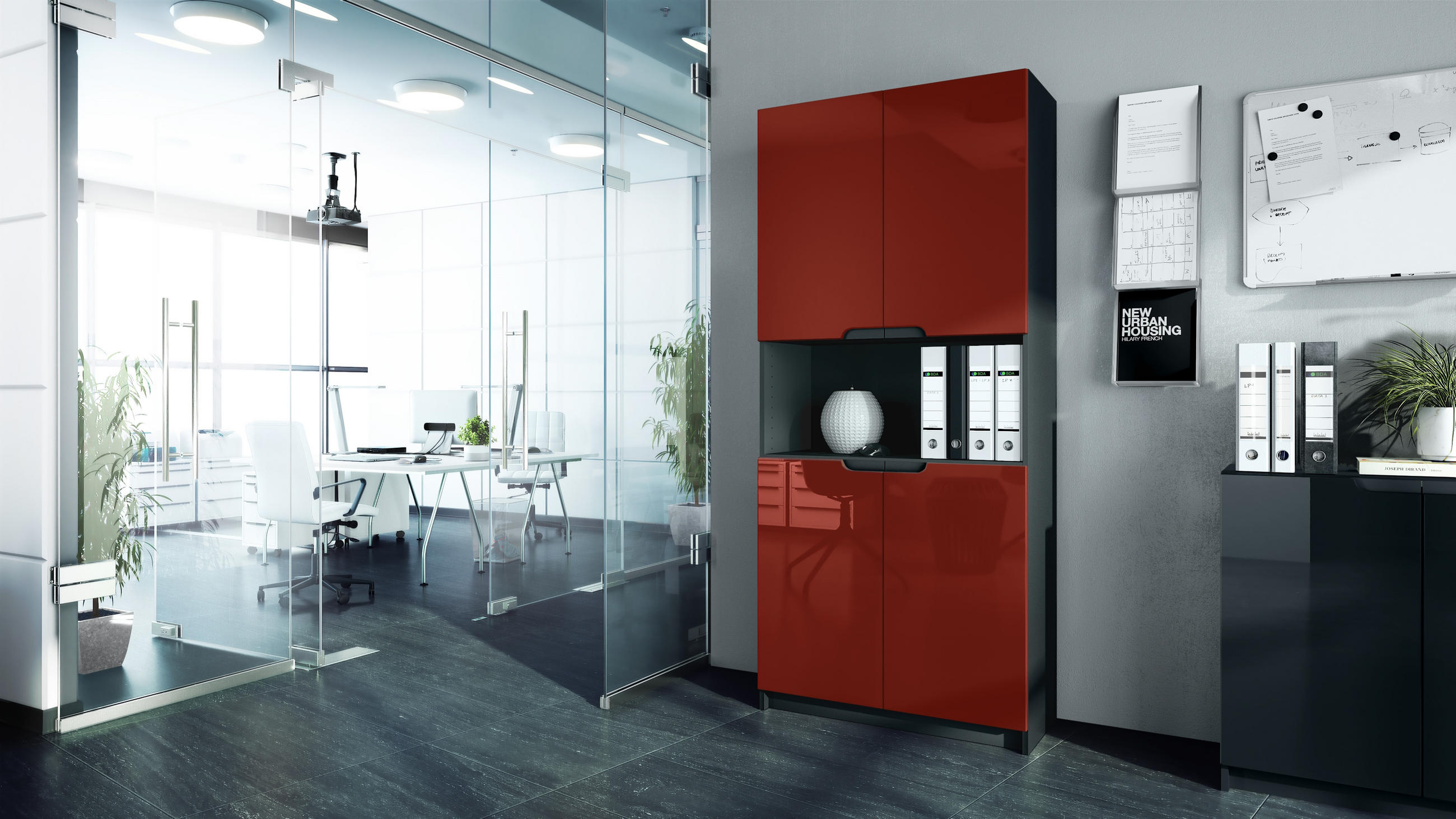 BÜROSCHRANK Logan Fronten in Bordeaux Hochglanz - Bordeaux, Holzwerkstoff (82/184/37cm) - Vladon