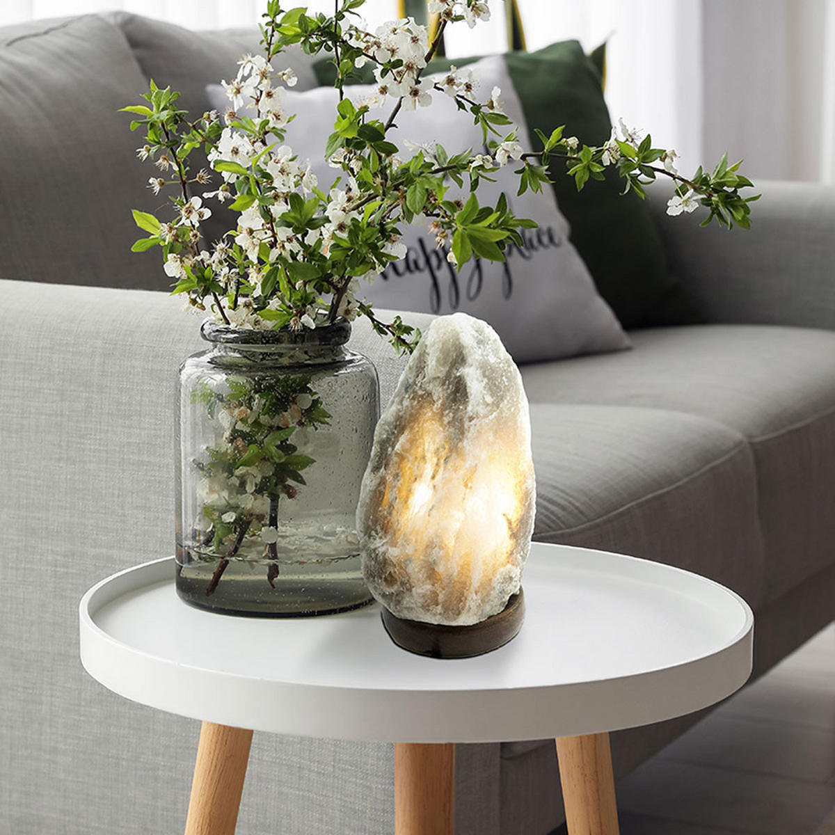 TISCHLEUCHTE Stein Holz Grau - Grau, Holz (11.4/11.4/20.3cm) - Globo Lighting