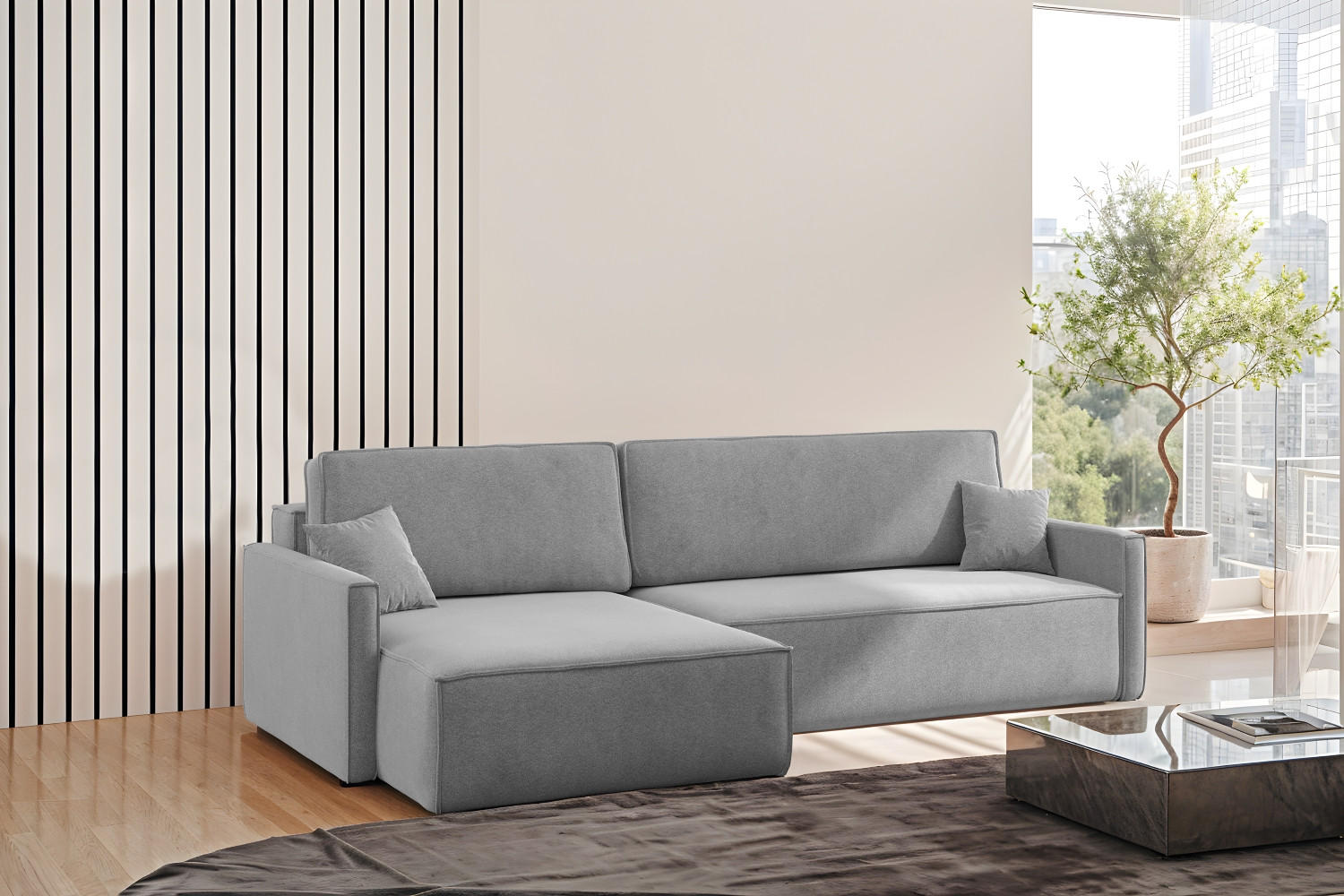 SCHLAFSOFA Carlos L-Form, Ecksofa Mit Bettkasten Und Schlaffunktion Stoff Salvador Links Grau - Grau, Holz/Textil (142/83/250cm) - Kaiser Möbel