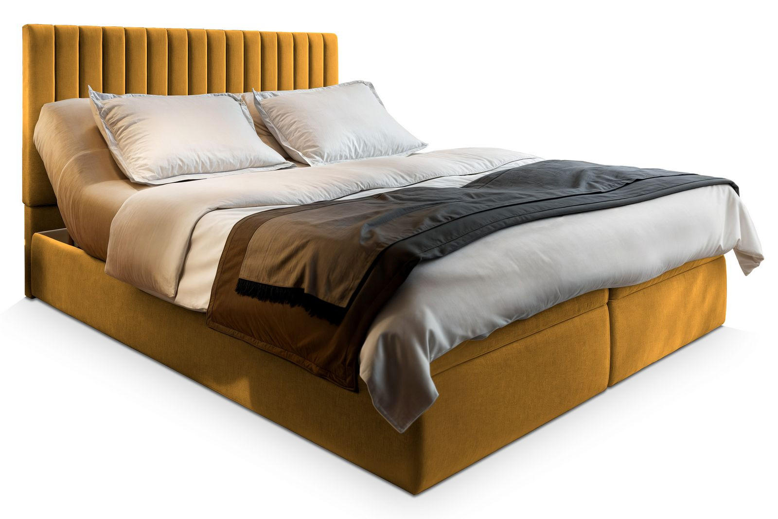 BOXBETT MURLO 140x200 cm mit Matratze und Topper - Gelb - Gelb, Holz (140/200cm) - MASSENO