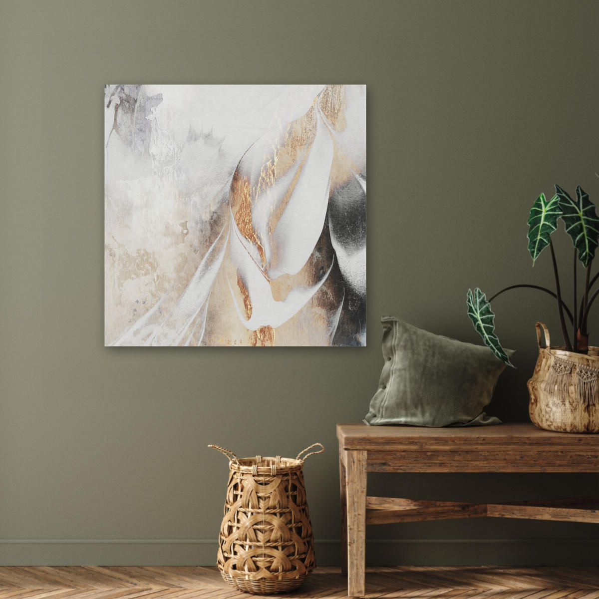 AKUSTIKBILD Luxus - Abstrakt - Gold - Weiß Akustikpaneele 80x80 cm - Goldfarben, Kunststoff (80/80/0.9cm) - MuchoWow