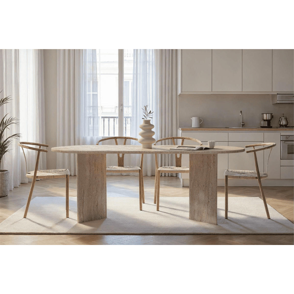 ESSTISCH mit ovaler Tischplatte L200 cm 90/200/75 cm - Beige, Holzwerkstoff (200/90/75cm) - Calicosy