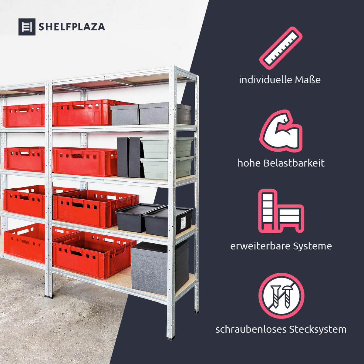 SCHWERLASTREGAL HOME 90x60x40 cm in verzinkt mit 3 Böden und 175 kg Traglast pro Boden - Silberfarben, Metall (60/90/40cm) - shelfplaza