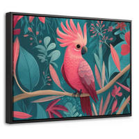 LEINWAND Bilder mit Rahmen - Kakadu - Tropische Blätter - Zweig - 40x30 - Petrol, Textil (40/30cm) - MuchoWow
