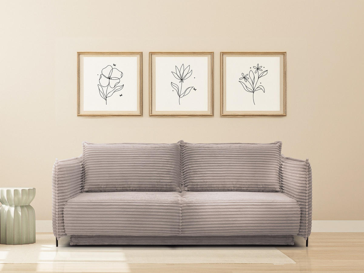 SOFA Amalfi Beige mit Schlaffunktion - Beige/Schwarz, Textil/Metall (226/90/105cm) - Selsey