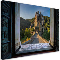 WANDBILD blick auf einen baum eine hügelburg - Grün, Textil (60/40cm) - Feeby