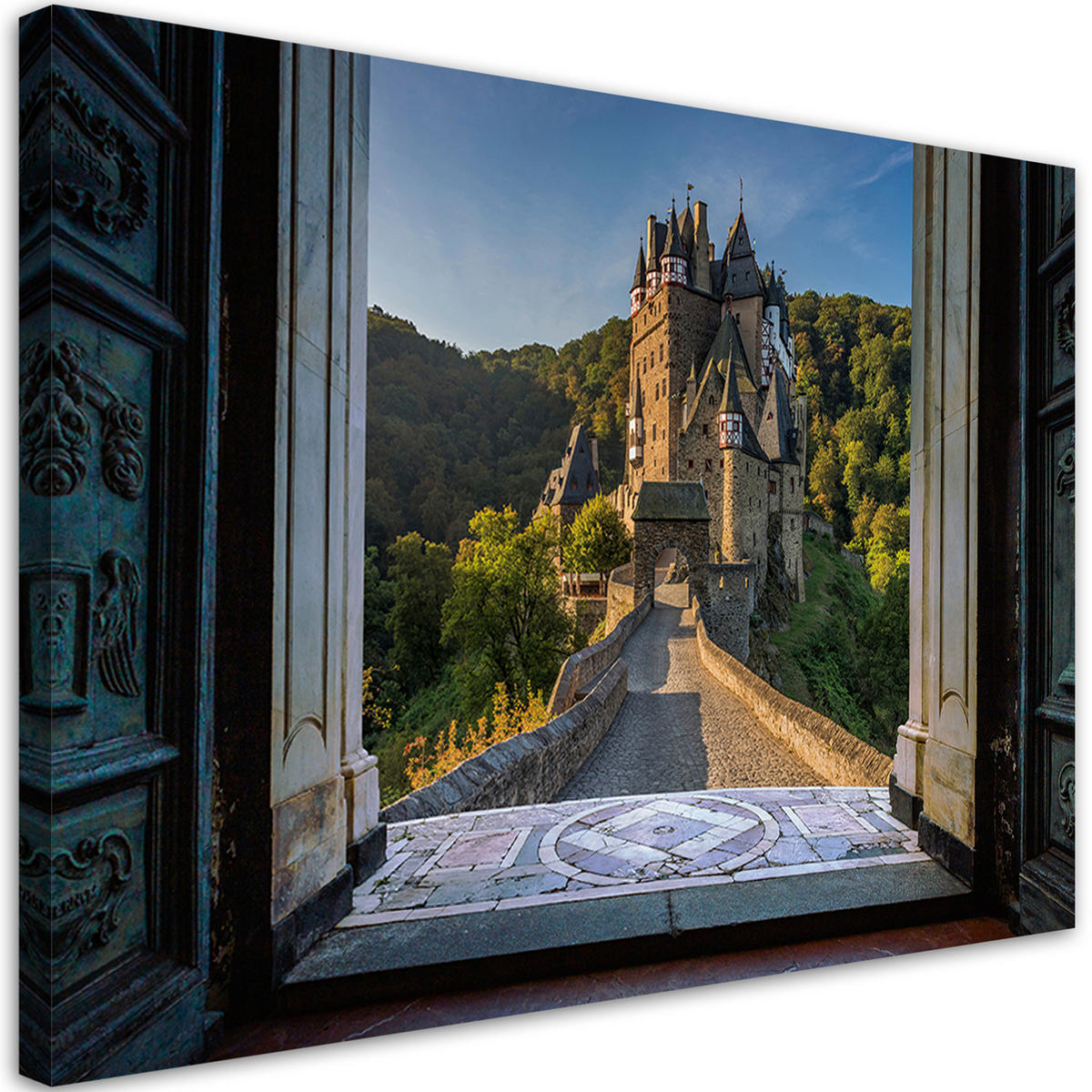 WANDBILD blick auf einen baum eine hügelburg - Grün, Textil (60/40cm) - Feeby